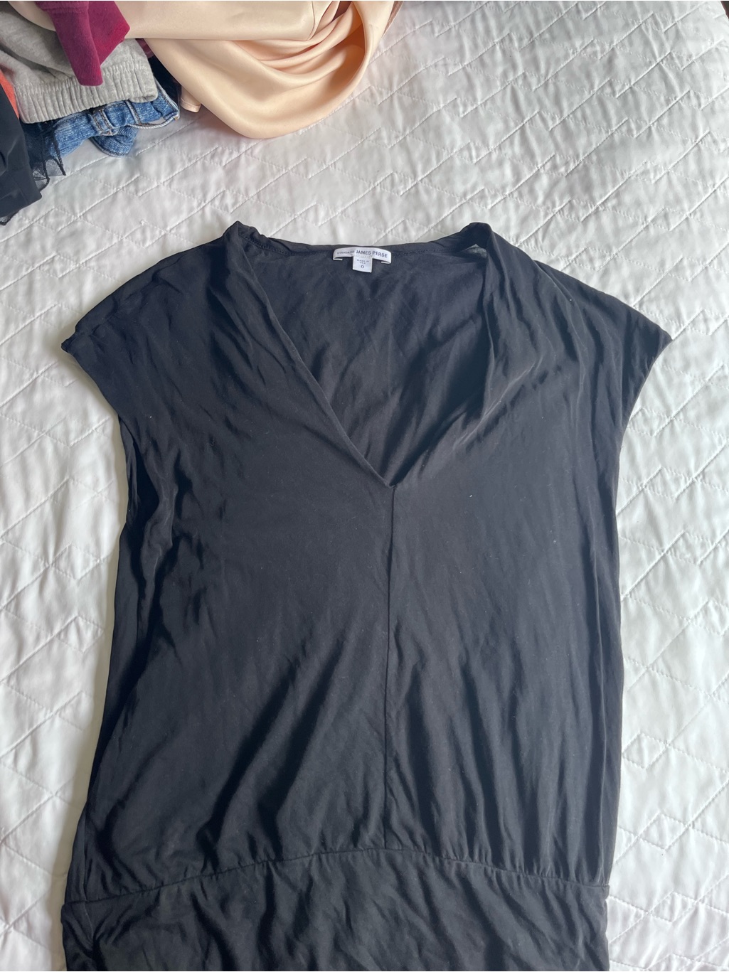James Perse Black V-Neck Cap Sleeve Tunic Top